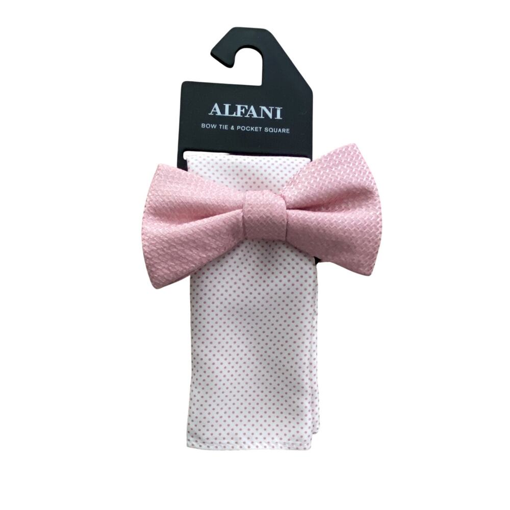 Alfani Bow Tie Combo Men's Minetta Pink Bow Tie & Pocket Square One Size NWT